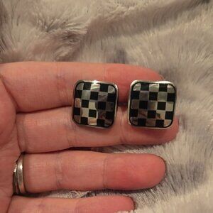 Checkered Black and Silver Stainless Steel Cufflinks Brand New In Box